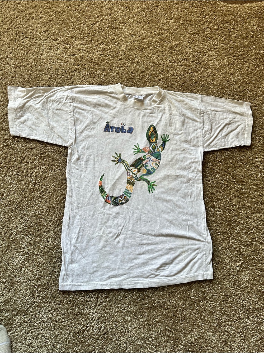 Y2K Aruba Gecko Graphic T-Shirt Mens Size Small Short Sleeve 100% Cotton